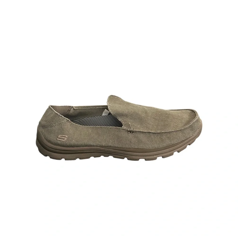 Skechers Men’s Slip-On Canvas Boat Shoes in Khaki